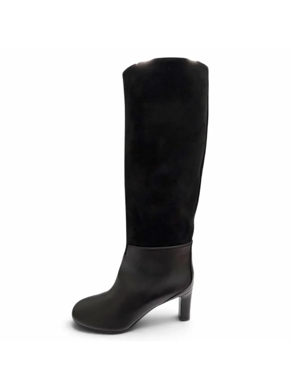 Hermes Suede Leather the H Logo Design Long Boots Black